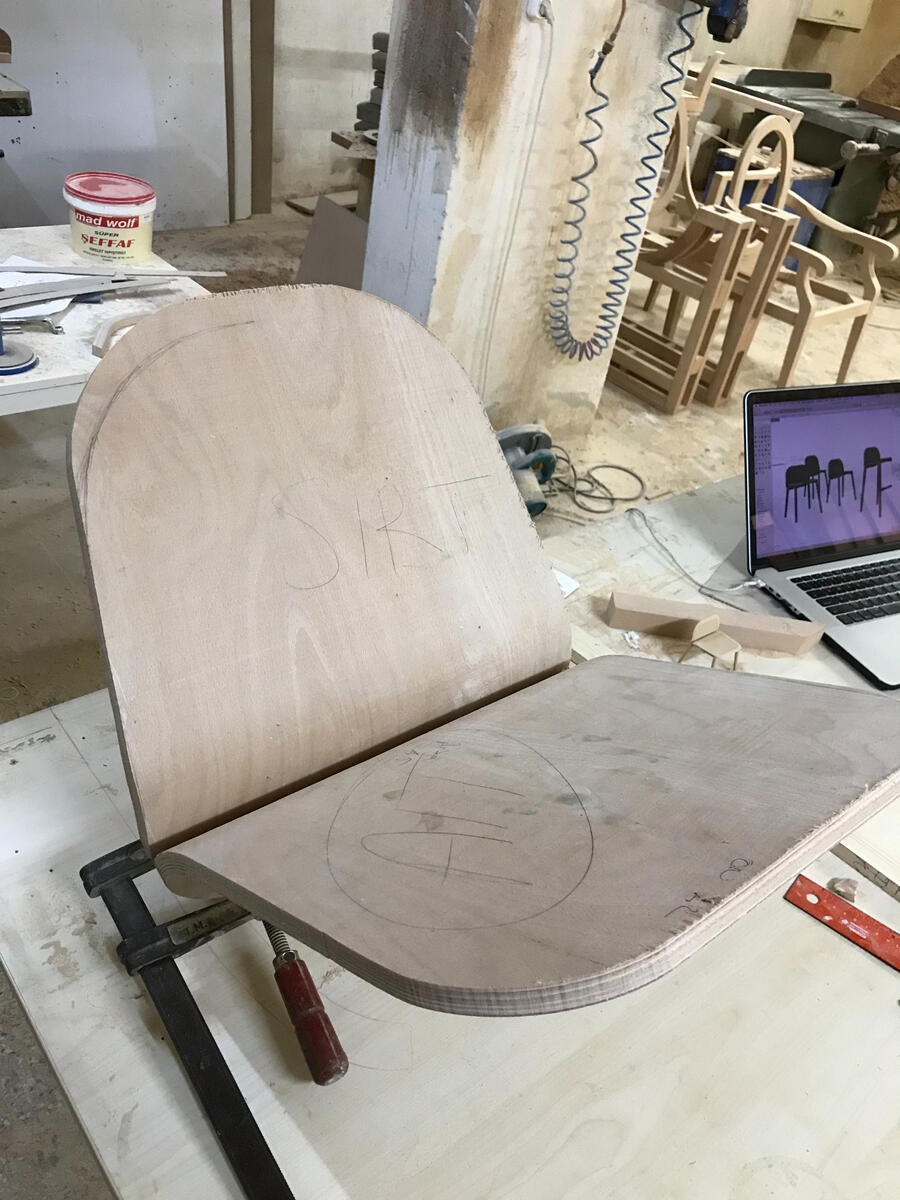 Bent ply chair pieces joined
