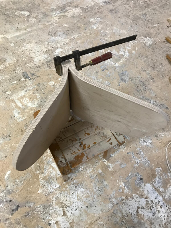 Bent ply chair making of closeup top