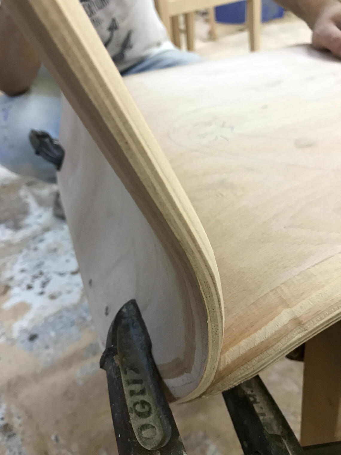 Bent ply chair pieces joined